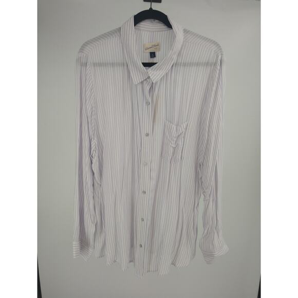 Universal‎ Thread Shirt Plus 2X Pinstripe  Button Up Long Sleeve White Blue NWT - Picture 4 of 9